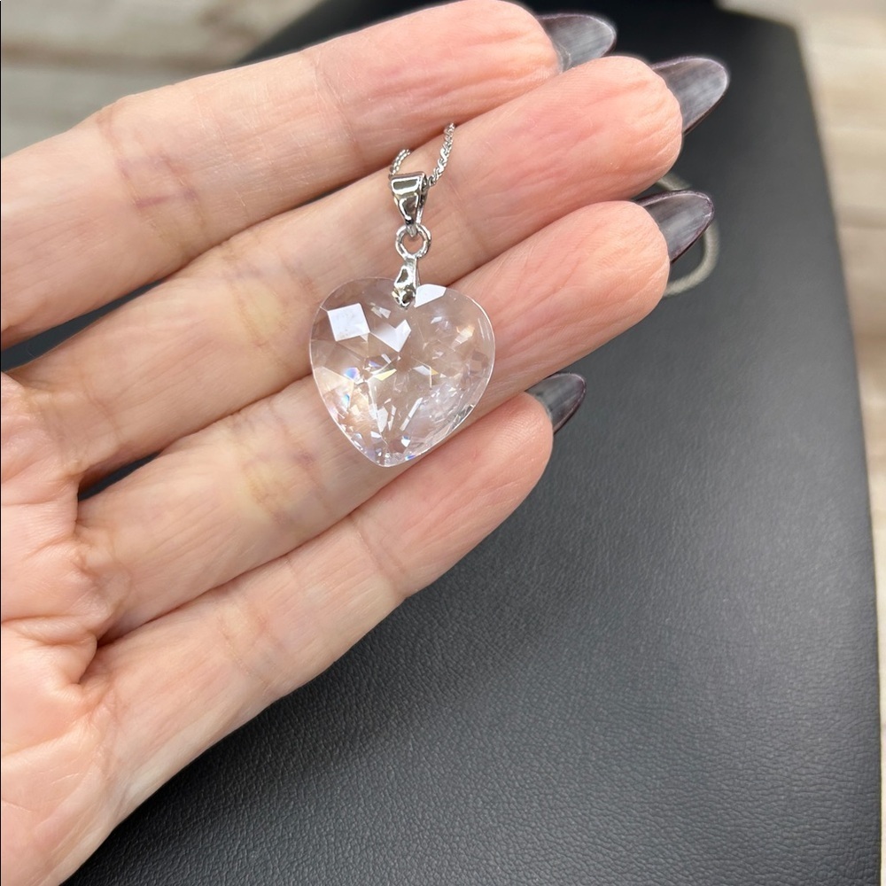 Silver Heart Crystal Pendant Necklace